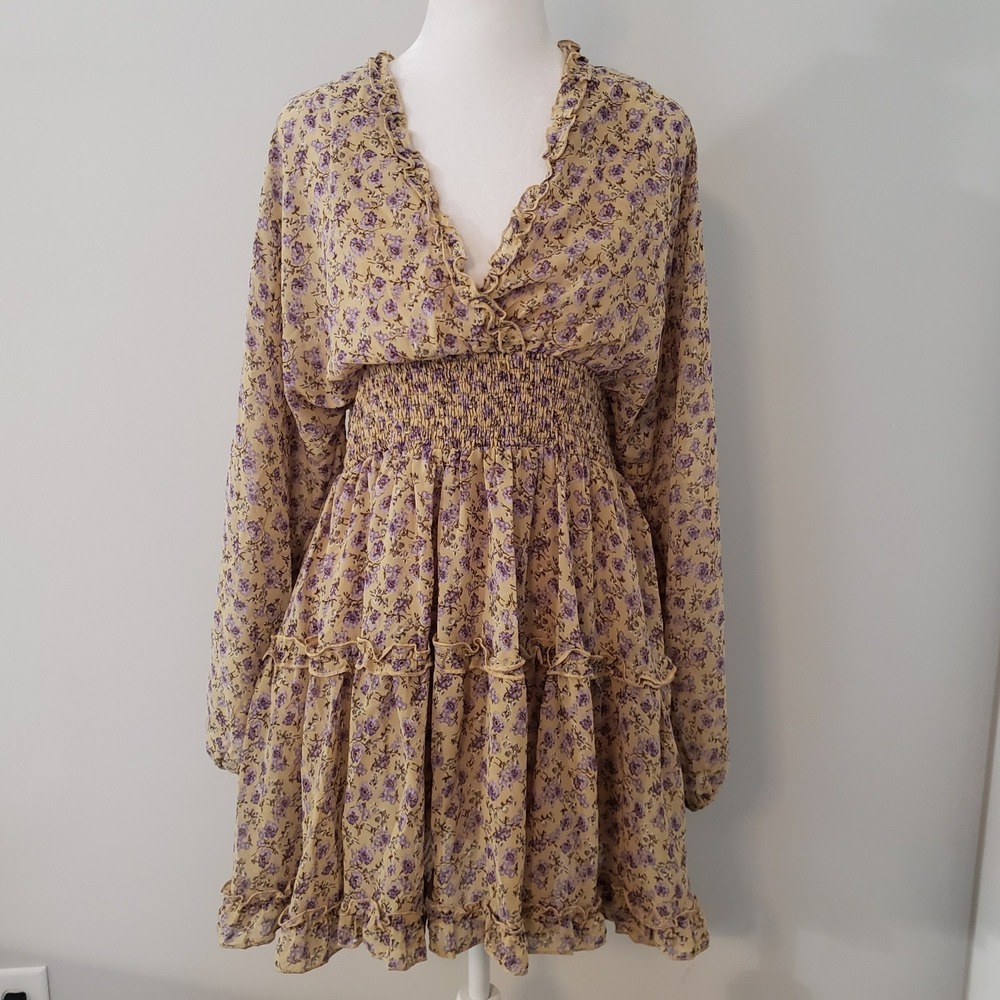 Lulus Frilly Short Dress MEDIUM Fairy Cottagecore Wedding Guest Feminine Floral